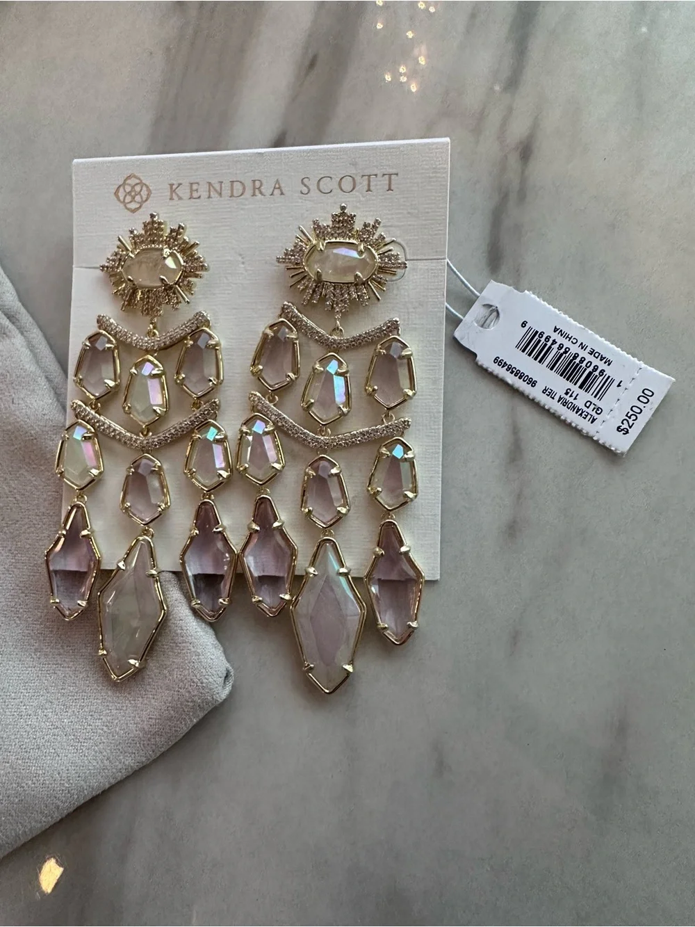 Kendra Scott Gold Iridescent Pink/Lavender Alexandria Chandelier Earrings - Picture 2 of 10